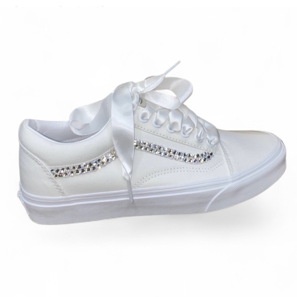 Luxe Crystal Diamond Classic Lace Up Old Skool Vans Hightop All Sizes New - Picture 1 of 9
